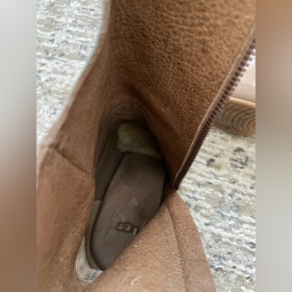 UGG Athena High Heeled Boots Size 9 Brown Beige Leather Suede - Picture 7 of 10